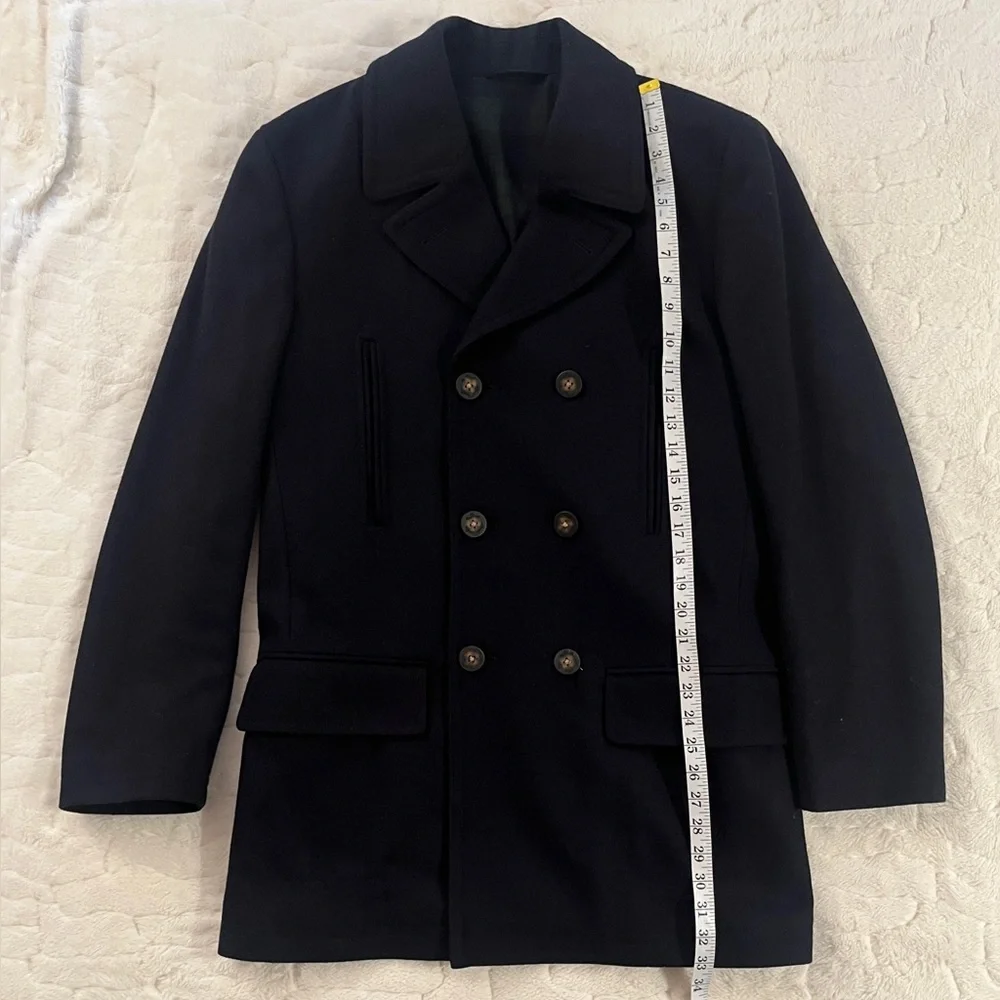 Lauren Ralph Lauren Men Wool Blend Double-Breasted Luke Peacoat Black size 38R